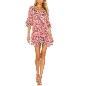 New Alice‎ + Olivia x Revolve Debra Square Neck Babydoll Dress In Dancing Leaf